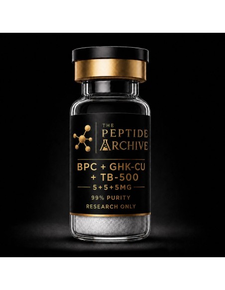 BPC + GHK-Cu + TB-500 research peptide vial supplied by The Peptide Archive