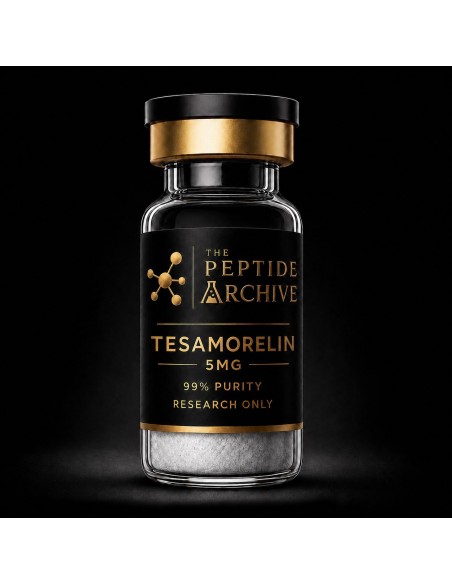 Tesamorelin GHRH research peptide vial supplied by The Peptide Archive